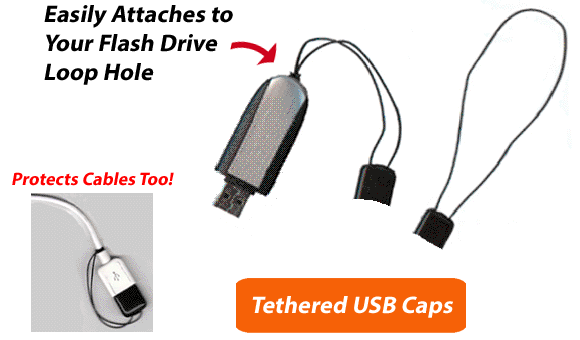 Tethered USB Caps for Flash Drives